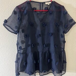 Entro Blue Ruffled Peplum Blouse